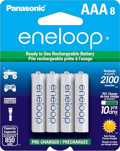 Eneloop Panasonic BK-4MCCA8BA AAA 2100 Cycle Ni-MH Pre-Charged Rechargeable Batteries, 8-Battery Pack