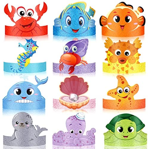 24 Pcs Sea Animals Birthday Party Hats Ocean Paper Crowns for Kids