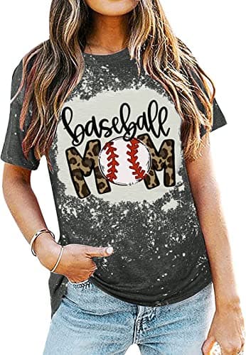 YI XIANG RAN Baseball Mom Shirts for Women Baseball Graphic Tee Shirts Vintage Bleached T-Shirt Softball Tops (Dark Grey, Medium)
