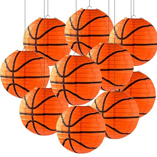 10 Pieces Orange Basketball Paper Lanterns Decorations 8 inches Ceiling Hanging Basketball Lanterns Basketball Sports Party Paper Lanterns for Sport Themed Birthday Party Bar Basketball Game Party