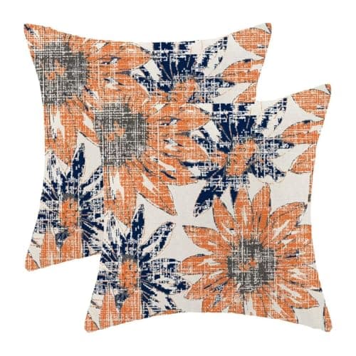 BETGINY Orange Blue Pillow Covers 18x18 Set of 2, Retro Sunflower Flowers Decorative Throw Pillow Covers Outdoor Linen Farmhouse Modern Art Floral Pillowcases for Couch Sofa Decor