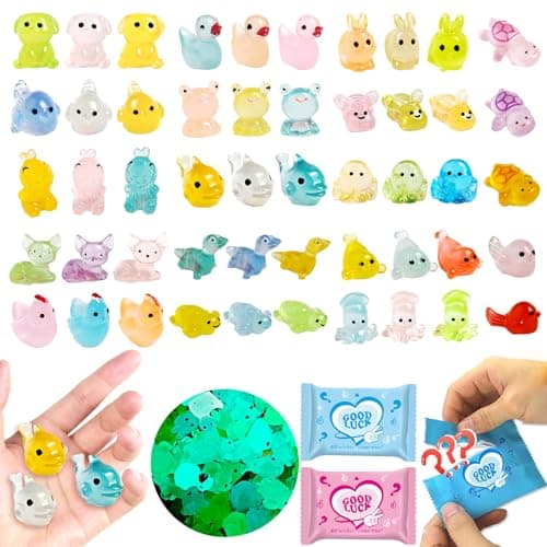 50PCS Glow in The Dark Resin Animals Mystery Bag, Mini Duck Blind Bags Toys, DIY Crafts Fairy Garden Dollhouse Decor, Kids Party Favors Classroom Prizes
