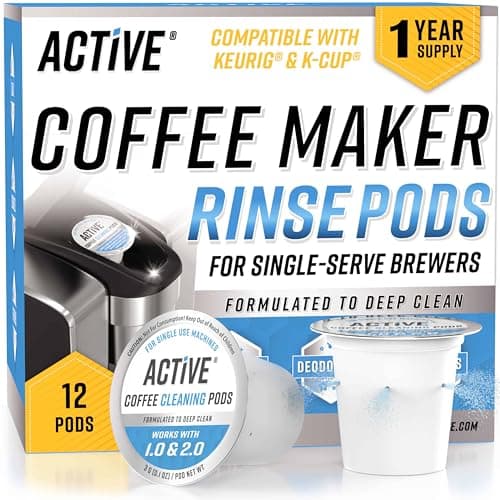 ACTIVE K-Cup Compatible Keurig Cleaning Pods - Quick-Rinse Cleaners for Single Serve Coffee Machine, 12 Month Coffee Maker Cleaner Kit, Brewer Clean Cups for Keurig 1.0, 2.0, Mini Machines - 12 Pack