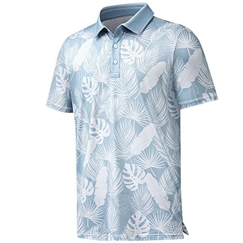 AULEEGAR Golf Shirt Men, Polo Shirts Moisture-Wicking Short Sleeve Palm Leaves Golf Clothing XL