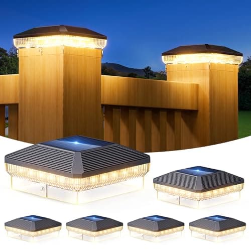 ENSLI 6 Pack Solar Post Cap Lights Outdoor with 3 Modes, 40 LEDs 4x4 Fence Post Solar Lights Outdoor Waterproof, 30 Lumens Fence Deck Post Lights Solar Powered for 4x4 3.5x3.5 Vinyl Wooden Post