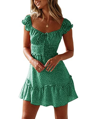 Womens Summer Sundress Ruffle Sleeve Sweetheart Neck Print Mini Dress
