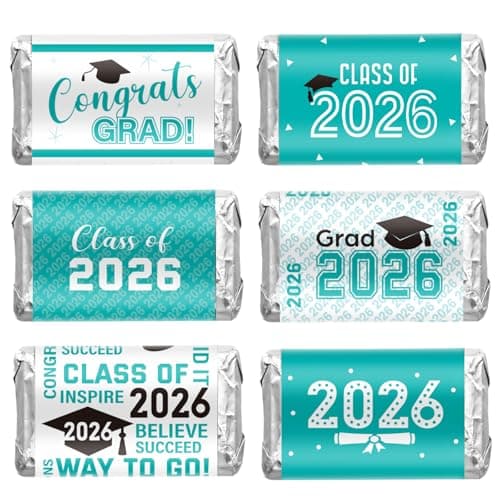 Outus 90 Pcs Graduation 2026 Decoration Label Sticker - Congrats Grad Mini Candy Bar Wrapper Class of 2026 Party Supplies for High School College Nursing Grad, Candy Not Included (Teal)