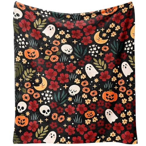 Yiyhuxf Halloween Blanket,Halloween Skulls Ghost Pumpkins Flower Fleece Blankets, for Women Flannel Throw Blanket for Home Living Room Couch Bed Chair or Dorm Decor 60"x50"