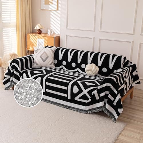 Deep Dream Boho Couch Cover, Non Slip Soft Chenille Couch Covers for 2-3 Cushion Couch, Thick Sofa Slipcover Sofa Cover Washable Couch Protectors for Dogs (Black, 71"x150")