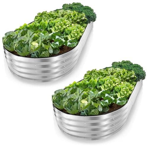 Plant & Plot Galvanized Raised Garden Beds Outdoor // 8×4×1 ft (2-Pack) Planter Raised Beds for Gardening, Vegetables, Flowers // Large Metal Garden Box // Patented Tool-Free Design (Silver)