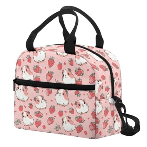 HELLHERO Cute Guinea Pig Lunch Bags for Kids Girls Insulated Coolers Lunch Box Reusable Lunch Tote Bag Snacks Containers for Women Work Picnic Outdoor with Long Strap
