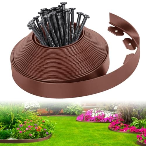 2-Inch x 33 FT Landscape Edging Border with 50 Spikes, No Dig Garden Edging Lawn Edging Border Kit, Plastic Edging Border Flexible for Garden Flower Beds Lawn Yard Pathway (Brown)