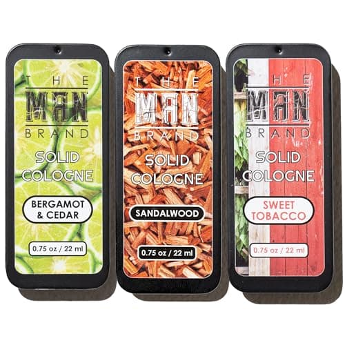 The Man Brand Solid Cologne Sample Pack in Vintage Slide Tin, Cologne Balm with a Sweet Tobacco, Citrus Bergamot, and Sandalwood Men's Fragrance (3 Pack of 0.75 Ounce Each)