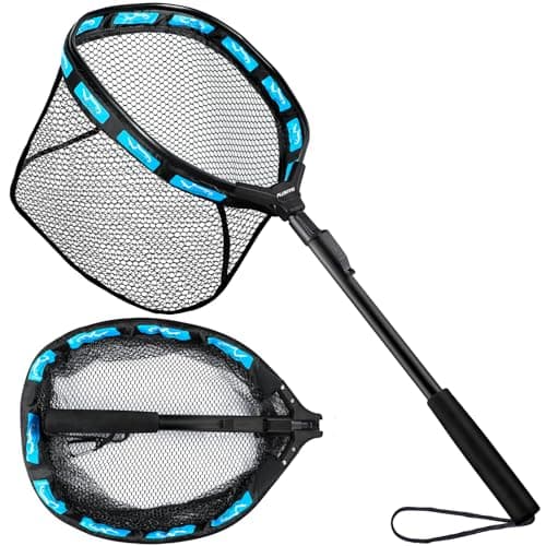 PLUSINNO Fishing Net Fish Floating Landing Net with Handle, Blue 0.8M