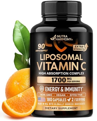 Liposomal Vitamin C 1700 mg - High Absorption Fat Soluble Complex - Antioxidant, Energy Boost & Immune Support - Vitamin C Supplement Made in USA - NON-GMO, SOY-Free & Gentle on Stomach - 180 Capsules