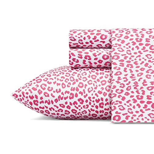Betsey Johnson - Twin Size Sheet Set, Ultra-Soft & Lightweight Bedding with Pillowcase, Fully Elastic Fitted Sheet, Deep Pocket, Animal Print Room Decor (Betsey's Leopard Pink)