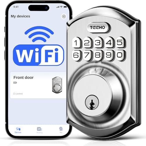 TEEHO TE011W Wi-Fi Keyless Entry Door Lock with Keypad - Smart Deadbolt Lock for Front Door with 2 Keys - Remote Control, Works with Alexa & Google, APP Unlock - Easy Installation - Satin Nickel