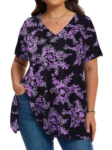 LARACE Plus Size Tops for Women Short Sleeve Women's V Neck Tunics Wearable Garments Clothes