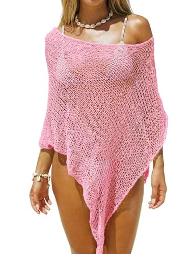 Saodimallsu Womens Sheer beach Cover Ups Crochet Mesh Poncho Top dresses
