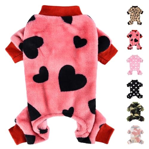 Dog Sweater Dog Pajamas for Small Dogs Girl Boy Super Soft Warm Small Puppy Sweater Pjs Pet Clothes Doggie Jumpsuits Fleece Puppy Onesies Outfits for Chihuahua Yorkie, Red Heart, M