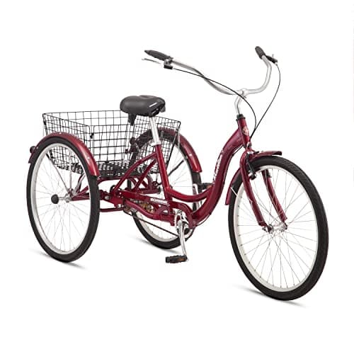 Schwinn Meridian Adult Tricycle, 26 Inch Bike for Women and Men, Single-Speed Adult Trike, Low Step-Through Frame, Springer Cruiser Seat, Upright Riding Position, Bike with Basket, Tricycle for Adults