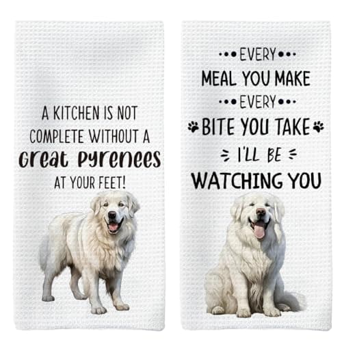 Tzhim Great Pyrenees Dog Kitchen Towels Set of 2, Great Pyrenees Gifts Hand Towels, Great Pyrenees Lover Gifts Dish Towels Dishcloths Tea Towels for Kitchen, Dog Kitchen Bathroom Decor, 16x24 Inch