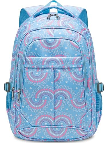 BLUEFAIRY Kids Backpacks for Girls Elementary Primary Middle School Bookbag 17 Inch for Girls Backpacks Ages 6-8 School Bag Mochilas Escolares Para Niñas Heart Print Blue