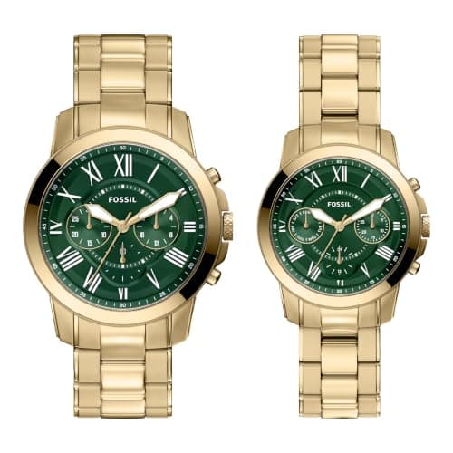 Fossil Men's & Women's Grant Chronograph Gold-Tone Stainless Steel Watch Gift Set