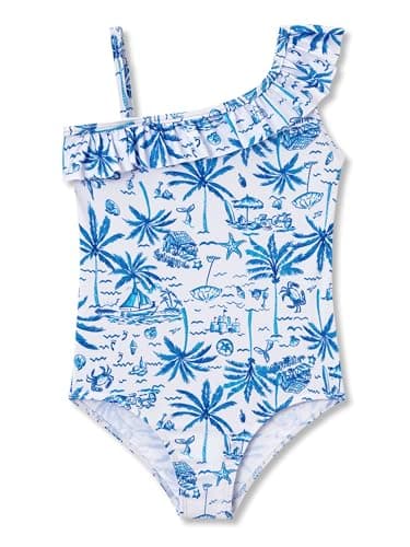 Serdomi Girls One Piece Swimsuits Blue Palm Tree Bathing Suit Size 2T/3T
