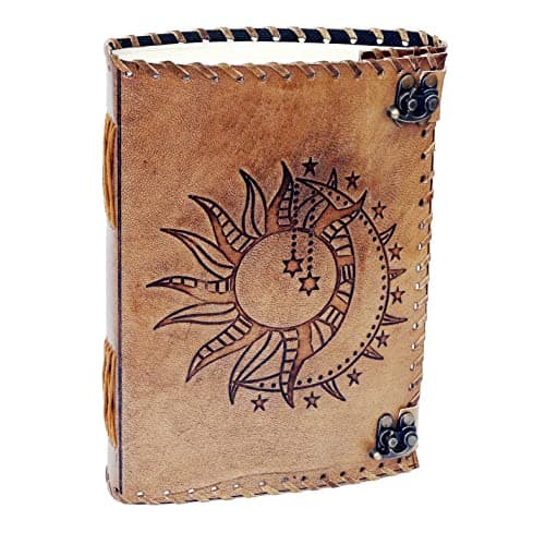 Sun & Moon Emboss journal, 240 Pages journal, Vintage Journal, Sun moon Journal, Leather Sketchbook, Leather Notebook, Leather Journal for Men,Sun & Moon, 10x7 Inch)