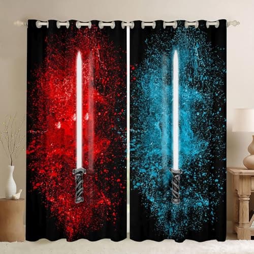 Feelyou Lightsaber Curtains Red Blue Tie Dye Curtains for Bedroom Living Room for Kids Boys Teens Future Technology Windows Drapes Soft Durable Washable Room Decoration,38 X 54 Inch,2 Panels
