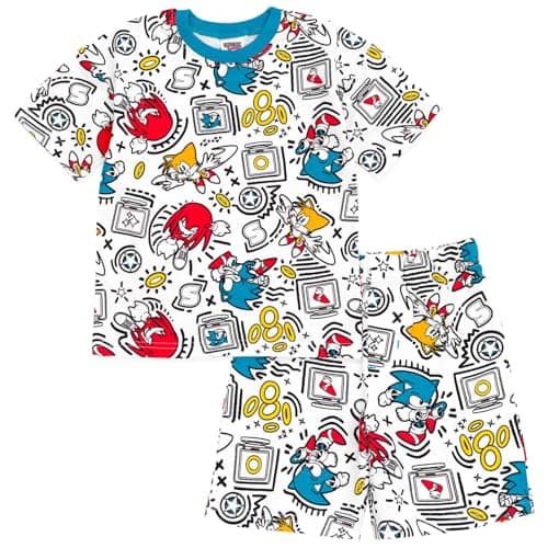 SEGA Sonic The Hedgehog Tails Knuckles Little Boys French Terry T-Shirt and Bike Shorts Outfit Set White 5