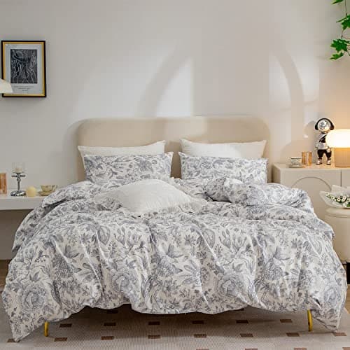BUPIRD Flower Duvet Cover Queen, 100% Brushed Microfiber 3 Pieces Queen Bedding Sets, Vintage Floral Chic Garden Style Floral Pattern Queen Duvet Cover with Zipper Closure
