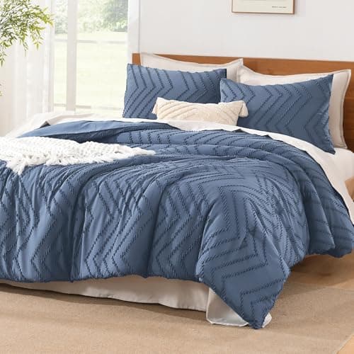 Litanika Ocean Blue Queen Comforter Set, 3 Pcs Boho Tufted Bedding Set