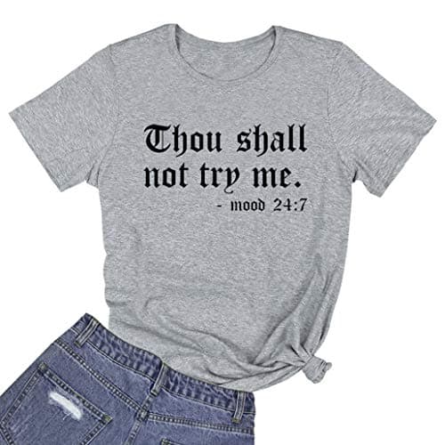 LOOKFACE Women Cute Graphic T Shirts Grey Small