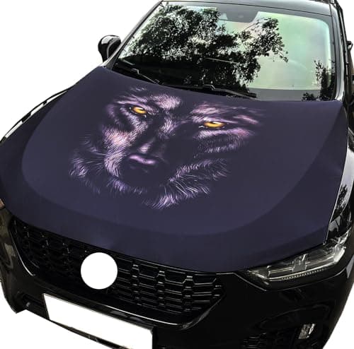 Wolf Photo Oversized Car Hood Cover 3.3X5FT/6X7FT100% Polyester Elastic Fabrics Can be Washed Suitable for Large SUV and Pickup Trucks (6X7FT)