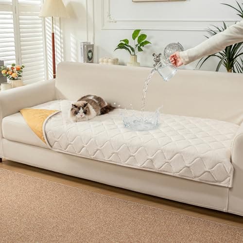 PuTian Waterproof Couch Cover for Dogs, Slip Straps, 36"X63", Off White
