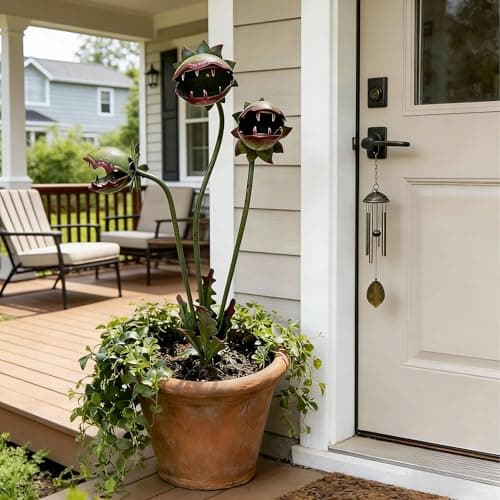 Pilxerai Whimsical Metal Carnivorous Plant Garden Stake, Venus Flytrap Monster Plant Sculpture,Outdoor Decorative Plant Stake Sculpture for Lawn Garden Patio Yard Decor, Unique Garden Gift (1PCS)