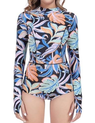 AXESEA Womens Long Sleeve Swimsuits Zip Rash Guard One Piece Bathing Suit