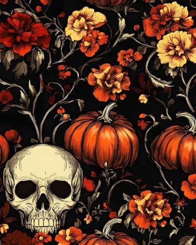 BOKEBEVE Gothic Suger Skull Wallpaper Peel and Stick Orange 17.5 x 393.5In