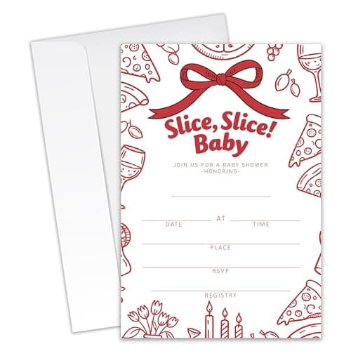XZMBQ Slice, Slice! Baby Shower Invitations - 20 Invitation Cards 4"x6" with 20 Envelopes - Pizza Themed Baby Shower invites.(113)