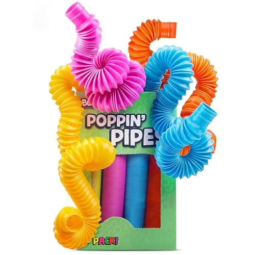 BUNMO Pop Tubes - Sensory Toys - Fidget Toys - Imaginative Play & Stimulating Creative Learning - Hours of Fun for Kids - Tons of Ways to Play - Non-Mouthable Toy 3+ - 4 Pack Large