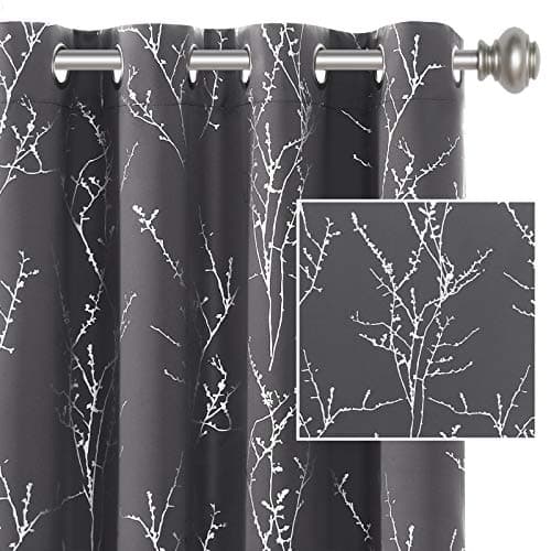H.VERSAILTEX Blackout Curtains for Bedroom Foil Print Twig Tree Branch Thermal Insulated Grommet Curtain Drapes Light Blocking Soft Window Curtains for Living 52 x 63 Inch, 2 Panels, Charcoal Gray