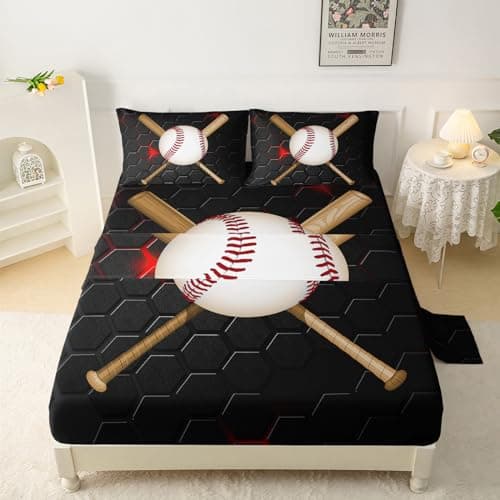 QOOMO Baseball Sheet Set,Honeycomb Kids Bed Sheets,Queen Size