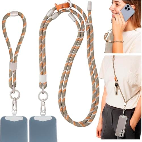 Pulpo 2 in 1 Anti Theft Phone Lanyard and Wrist Strap for iPhone and Android, Adjustable Cell Phone Leash and Universal Tether, Hands Free Strap for Travel Running and Everyday Use, Green & Orange
