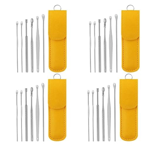 4PACKS Ear Wax Removal Kit,Ear Cleaner: 6 Pcs Mini Portable Ear Scope with Stainless Steel 360° Spiral Ear Massage Cleaning Tool
