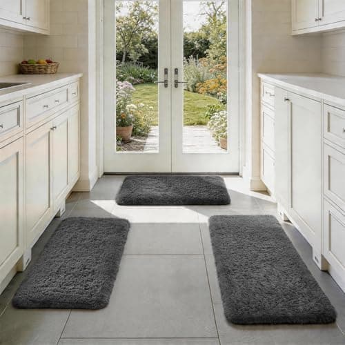 Ophanie Small Rug Washable Non Slip Throw Bedside Area Rugs, Fluffy Soft Mini Bedroom Carpet, 1.5x2.5，1.5x4 and 1.5x5 Rug Set, 3 Piece Grey with Over 99 pcs Pile fibers