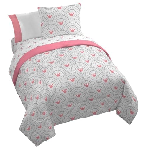 Disney Minnie Mouse Queen Comforter Set 7 Piece Bedding for Girls, Grey