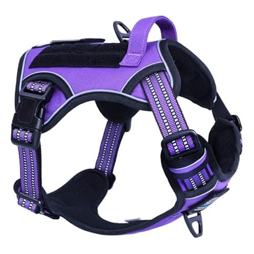 BUMBIN Tactical Dog Harness for Small Dogs No Pull, Famous TIK Tok No Pull Puppy Harness, Fit Smart Reflective Pet Walking Harness for Training, Adjustable Dog Vest Harness with Handle Purple S