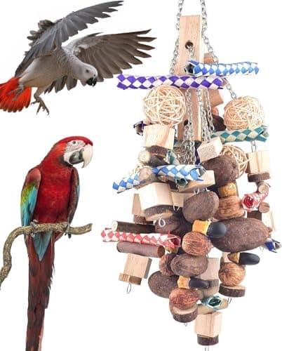 Bissap 20.8'' Parrot Chew Toy, Wooden Bite Toy for Medium Large Pet Bird